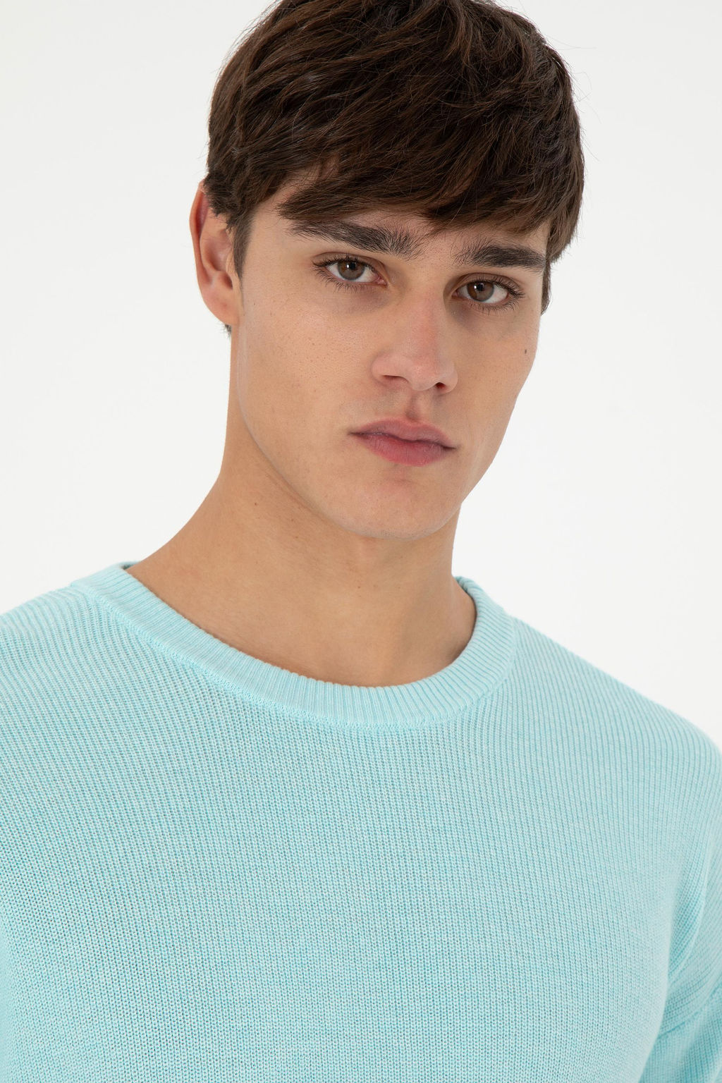 Erkek Regular Fit Bisiklet Yaka A__k Mavi Melanj Basic Kazak - U.s. polo assn фото 2