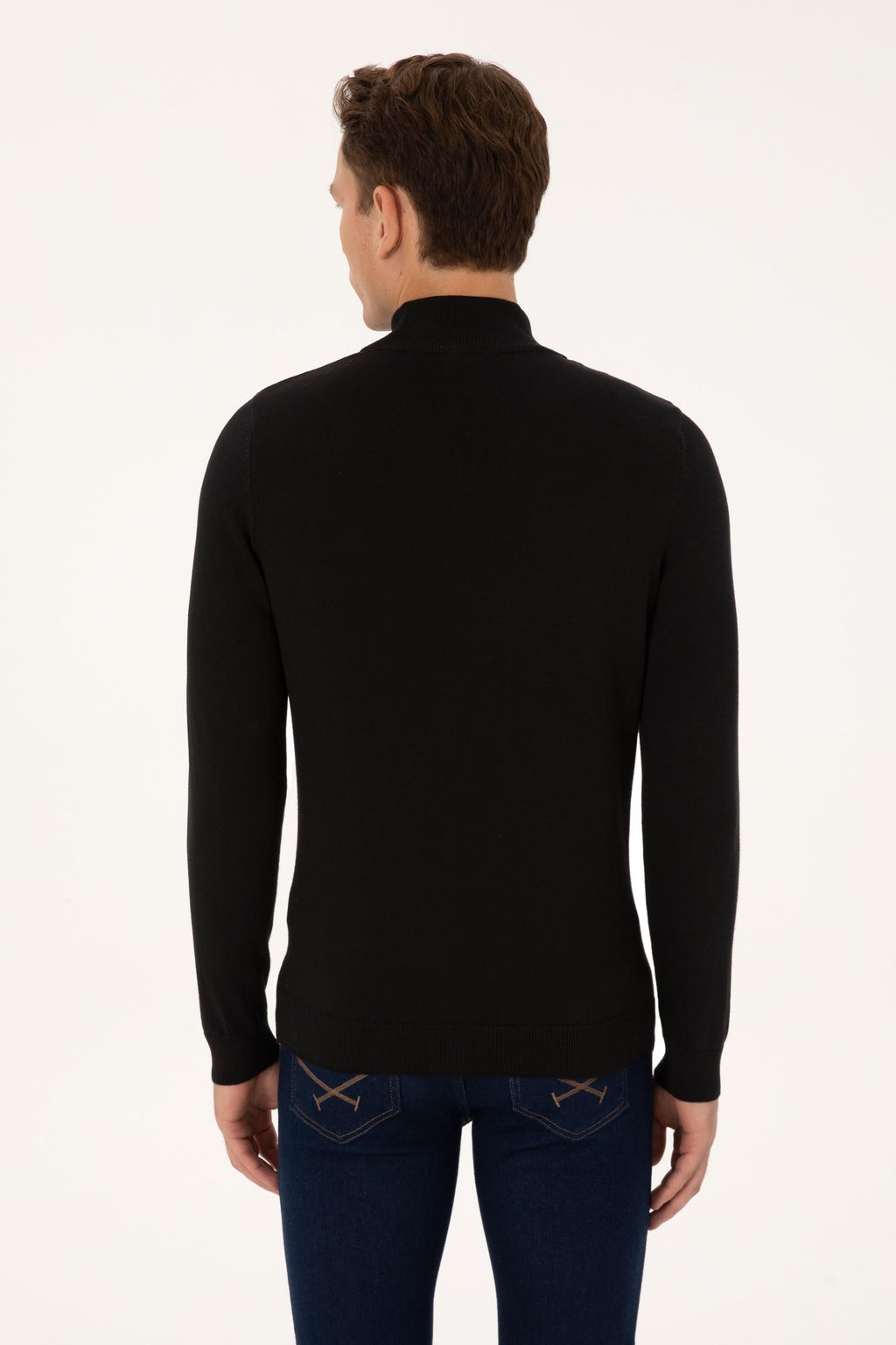 Erkek Slim Fit Yar_m Bal_k__ Yaka Siyah Basic Kazak - U.s. polo assn фото 5