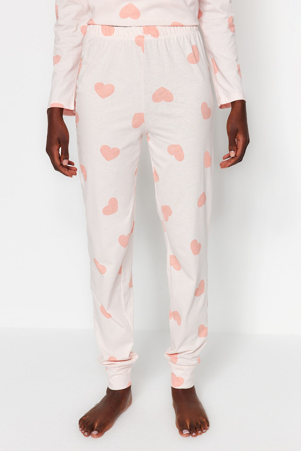 Trendyolmilla Beyaz %100 Pamuklu Kalpli Orme Pijama Tak?m? THMAW21PT0566  фото 6