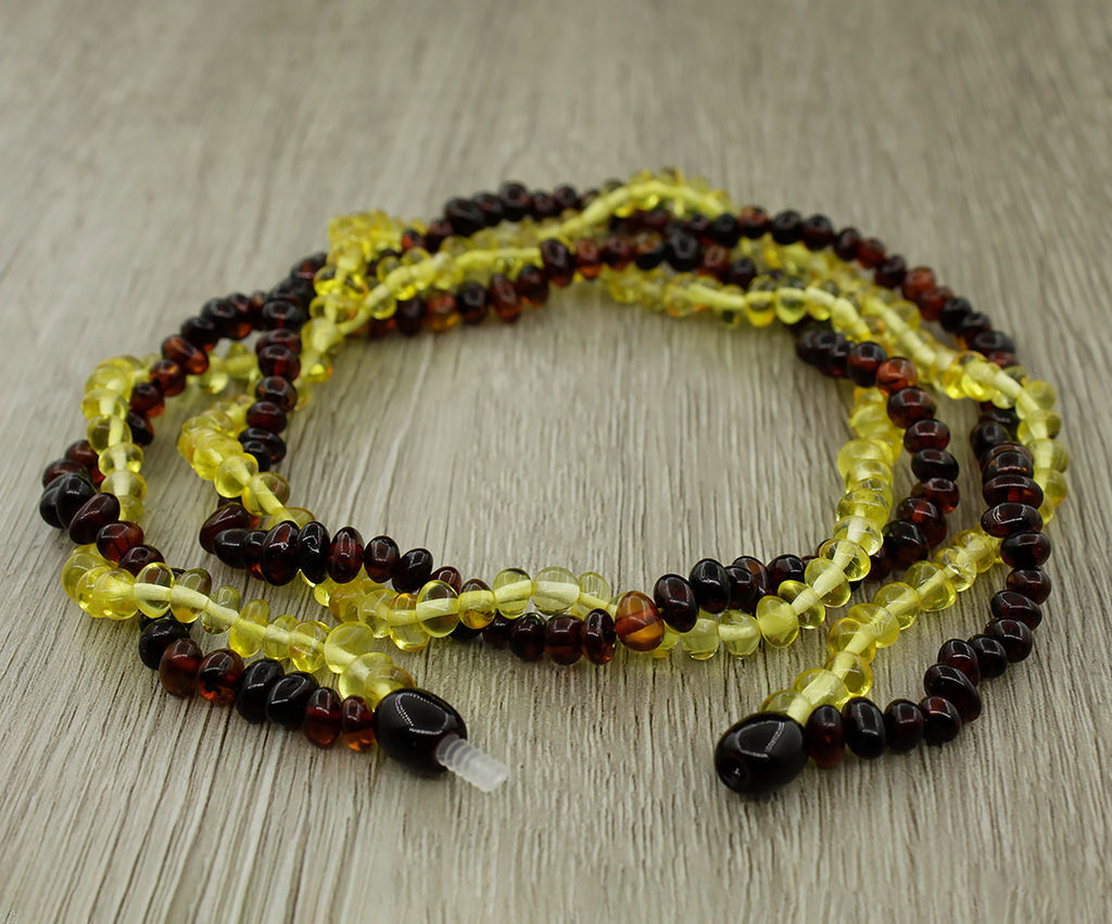 Янтарь светлый и темный, овальная галтовка, бусы длиной 52см