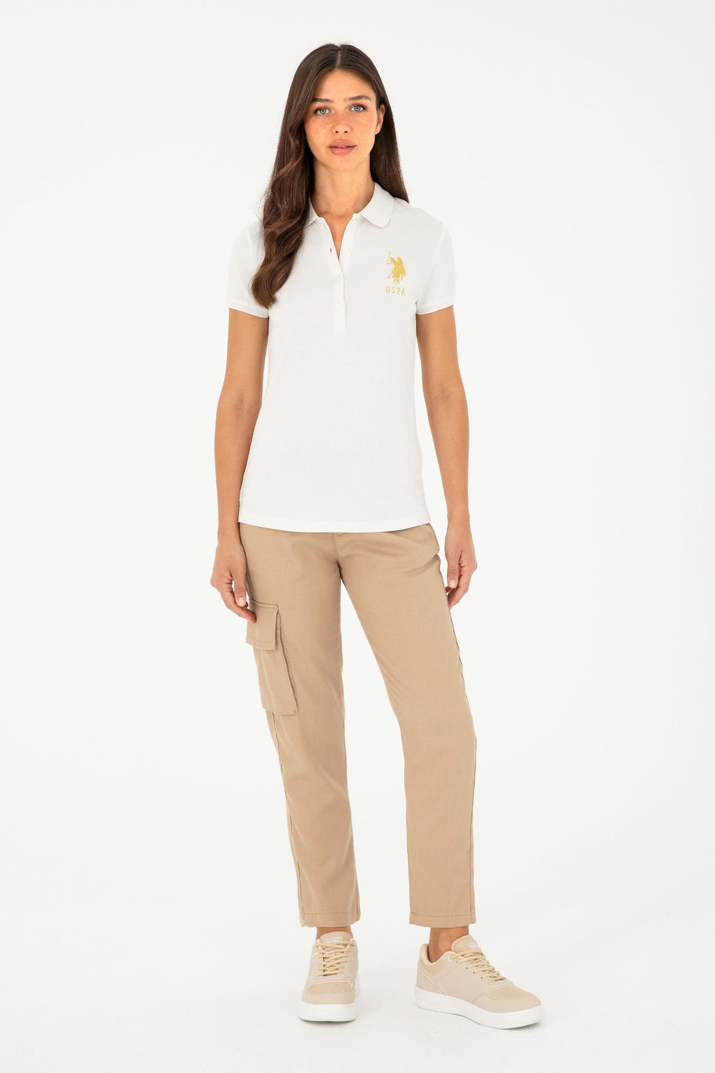 Kad_n Ekru Basic Polo Yaka Ti__rt Sepette S_rpriz _ndirim - U.s. polo assn фото 4