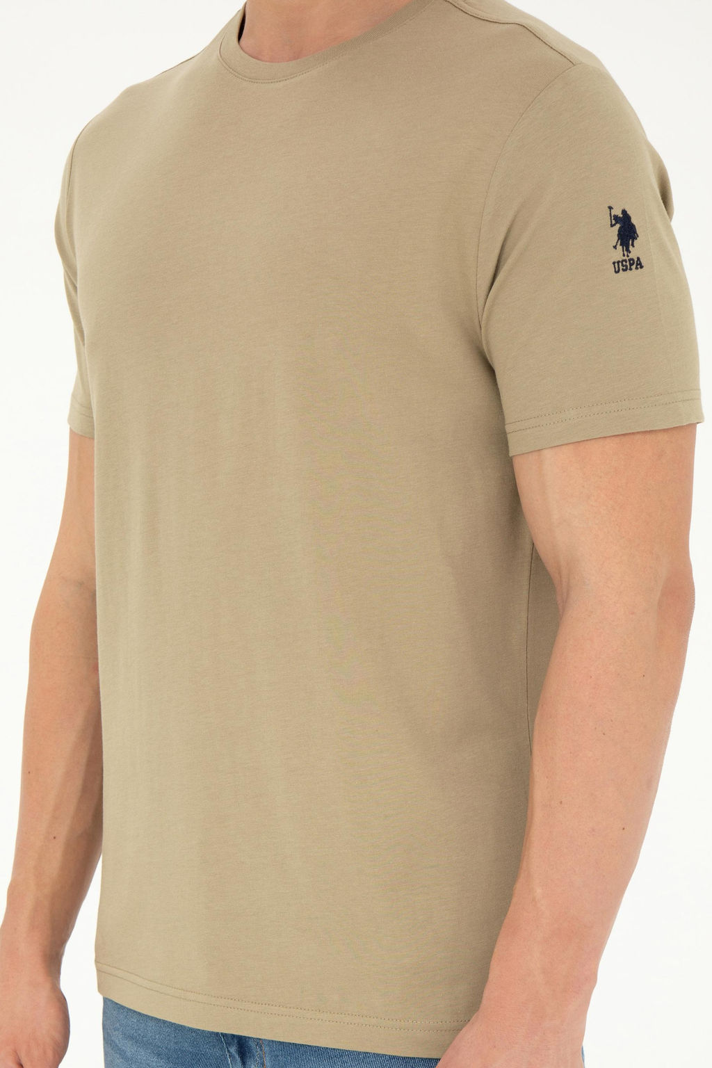 Erkek Regular Fit Bisiklet Yaka Haki Basic Ti__rt