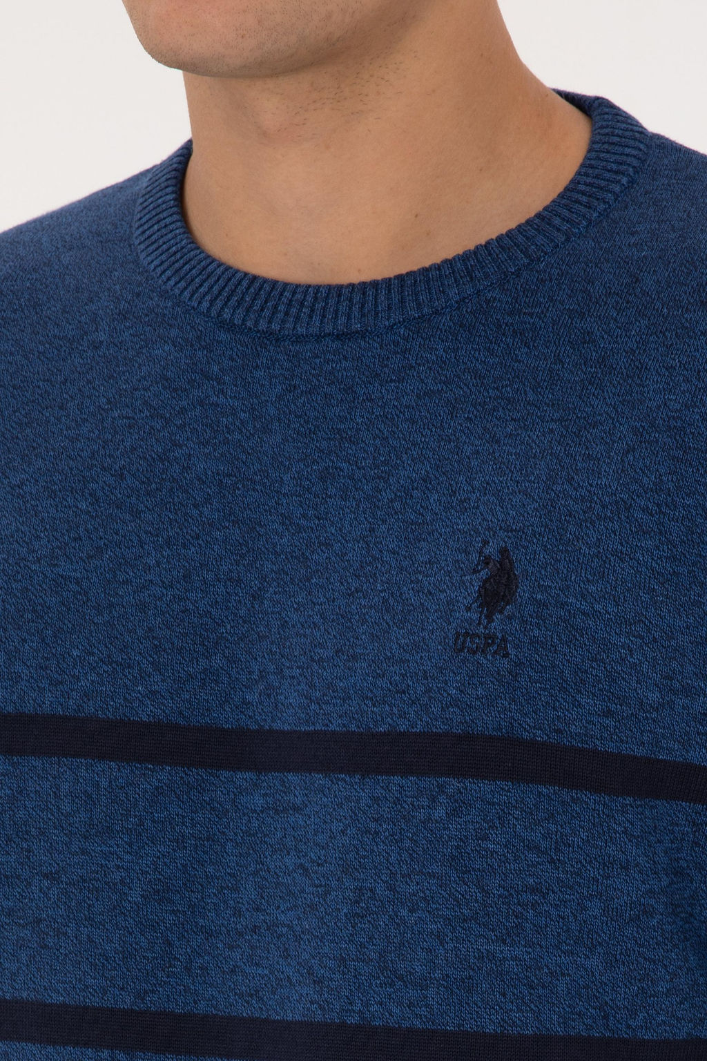 Erkek Slim Fit Bisiklet Yaka _izgili A__k Lacivert Kazak - U.s. polo assn фото 7