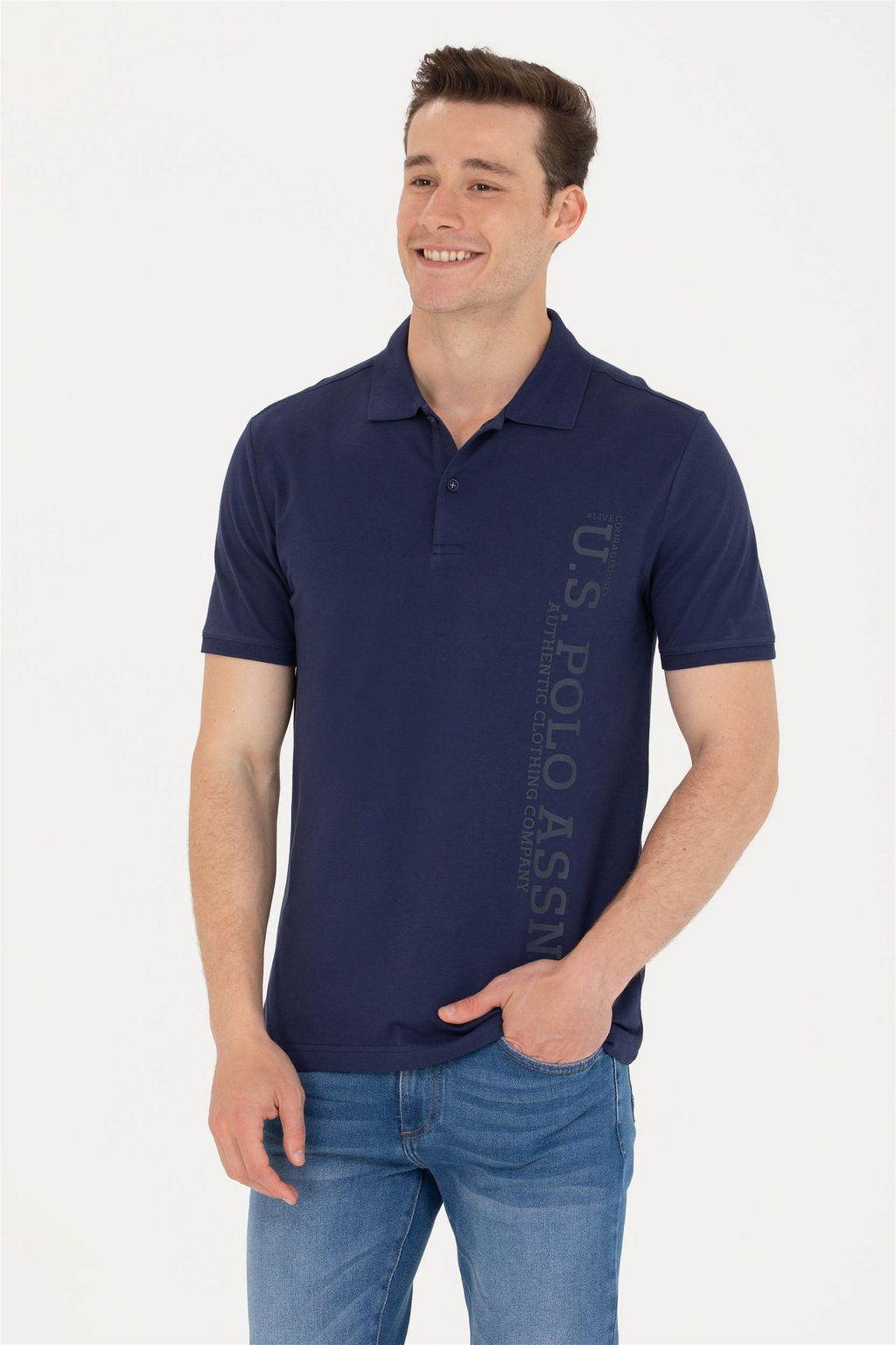 U. S. Polo Assn Мужская темно-синяя футболка с воротником-поло - U.s. polo assn фото 10
