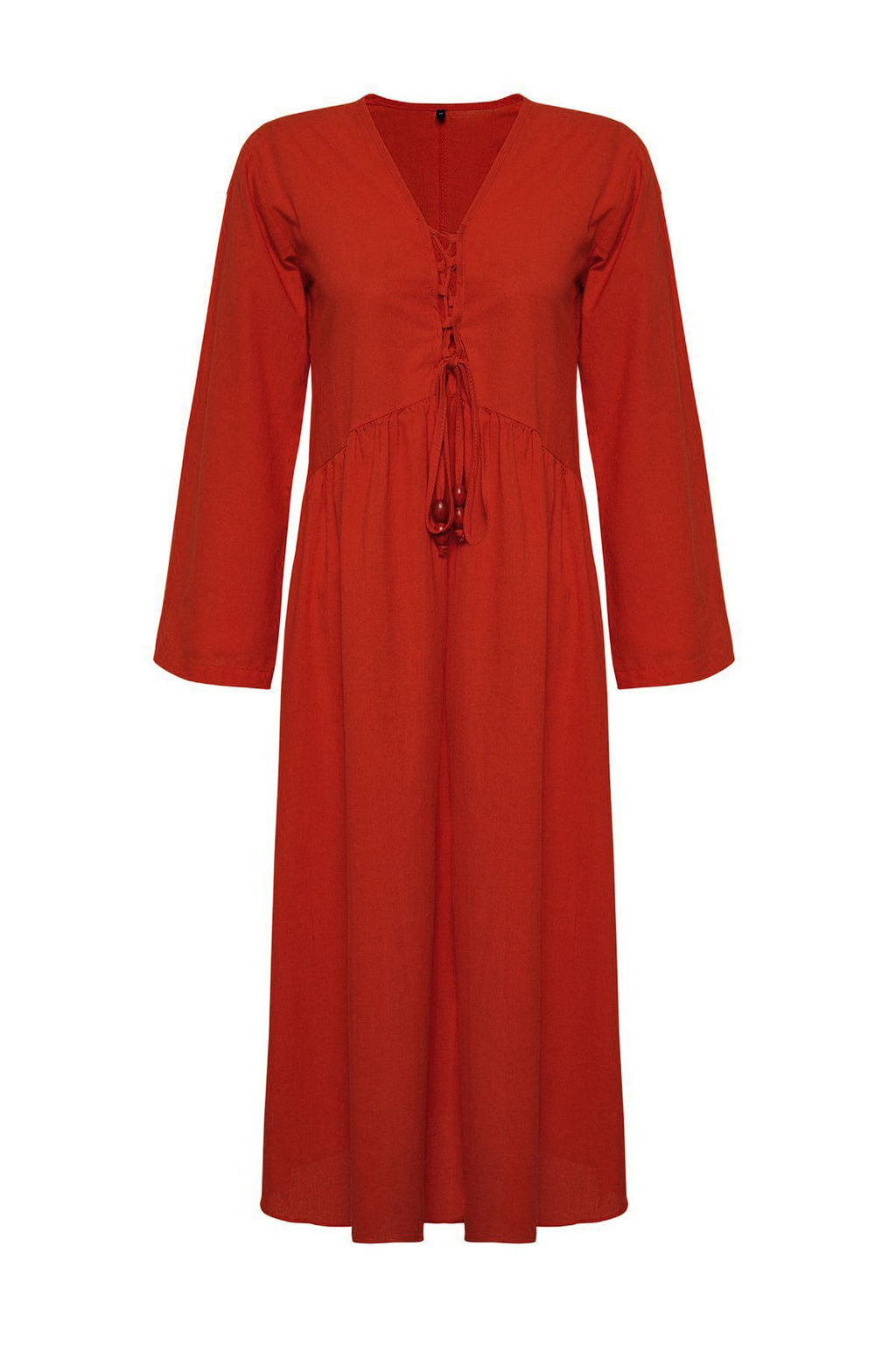 K?rm?z? Dokuma Buzgulu %100 Pamuk Maxi Plaj Elbise TBESS25EL00015 - Trendyolmilla фото 6