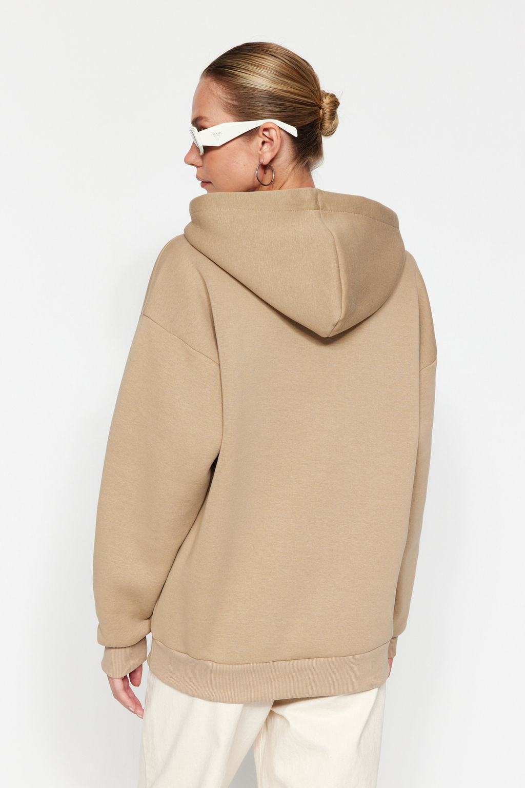 Vizon Kal?n Ici Polarl? Oversize/Genis Kal?p Kapusonlu Basic Orme Sweatshirt TWOAW24SW00103