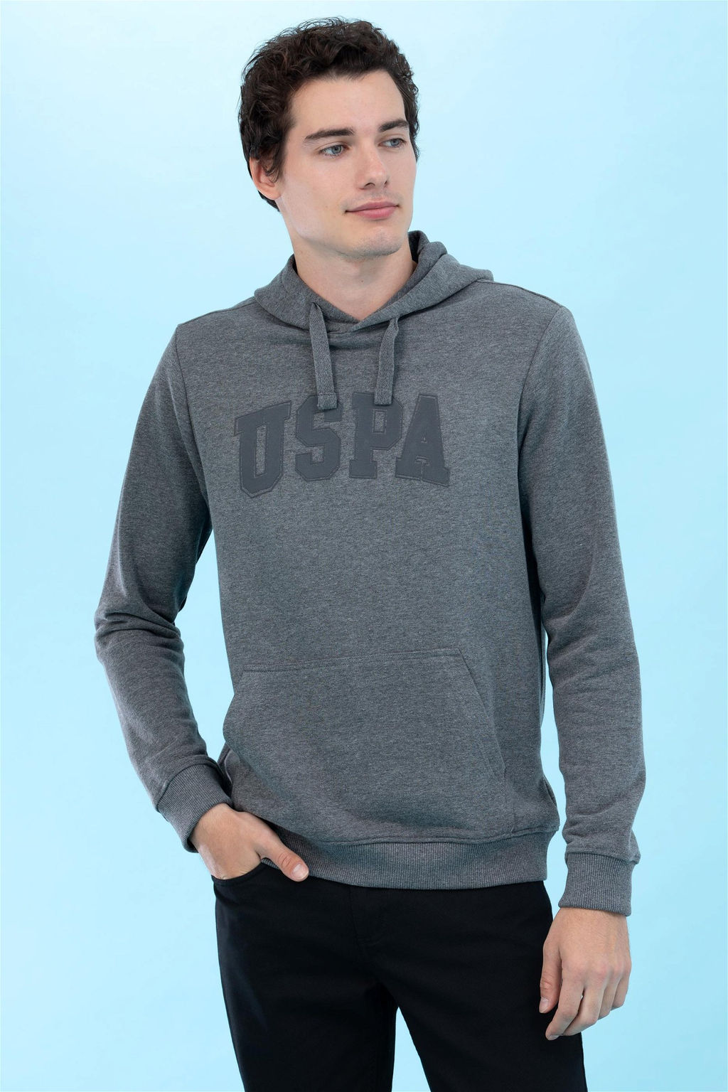 U. S. Polo Assn Базовый свитшот с капюшоном антрацитового меланжа - U.s. polo assn фото 7