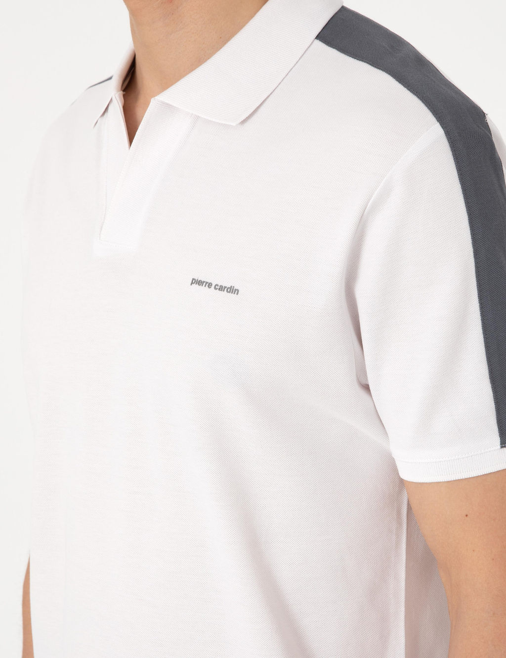 Koyu Gri Kol Detayl_ Slim Fit %100 Pamuk Apa_ Yaka Ti__rt