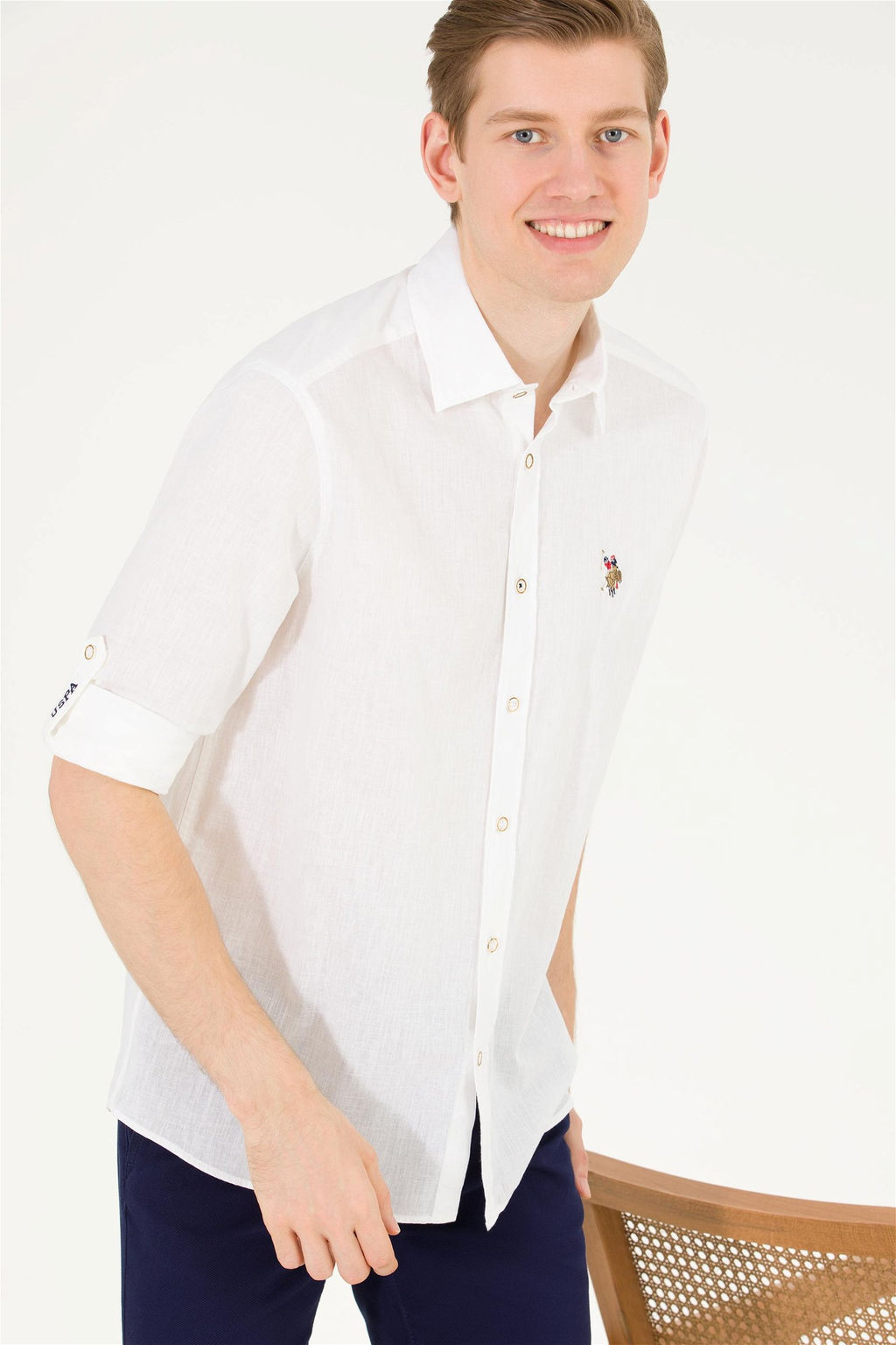 Мужская белая базовая рубашка с длинным рукавом Неожиданная скидка в корзине - U.s. polo assn фото 3