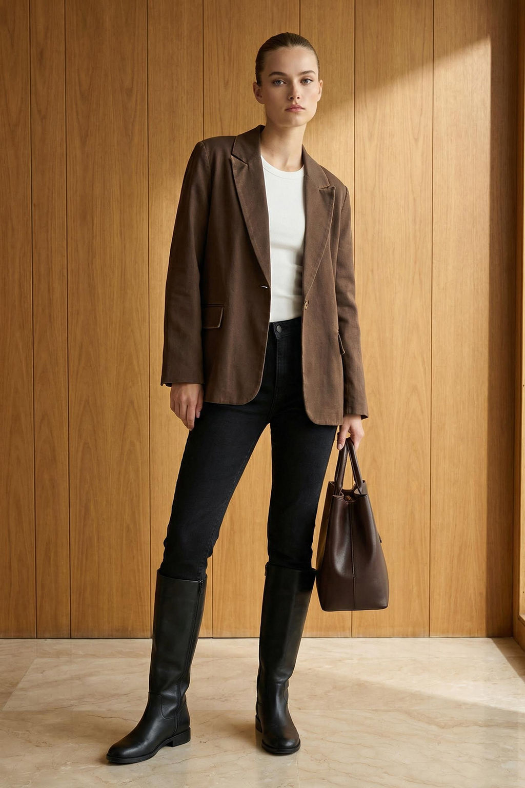 Ozel Koleksiyon Kahverengi Eskitme Efektli Rahat Kal?p Dokuma Blazer Ceket TWOAW26BC00008 - Trendyolmilla фото 5