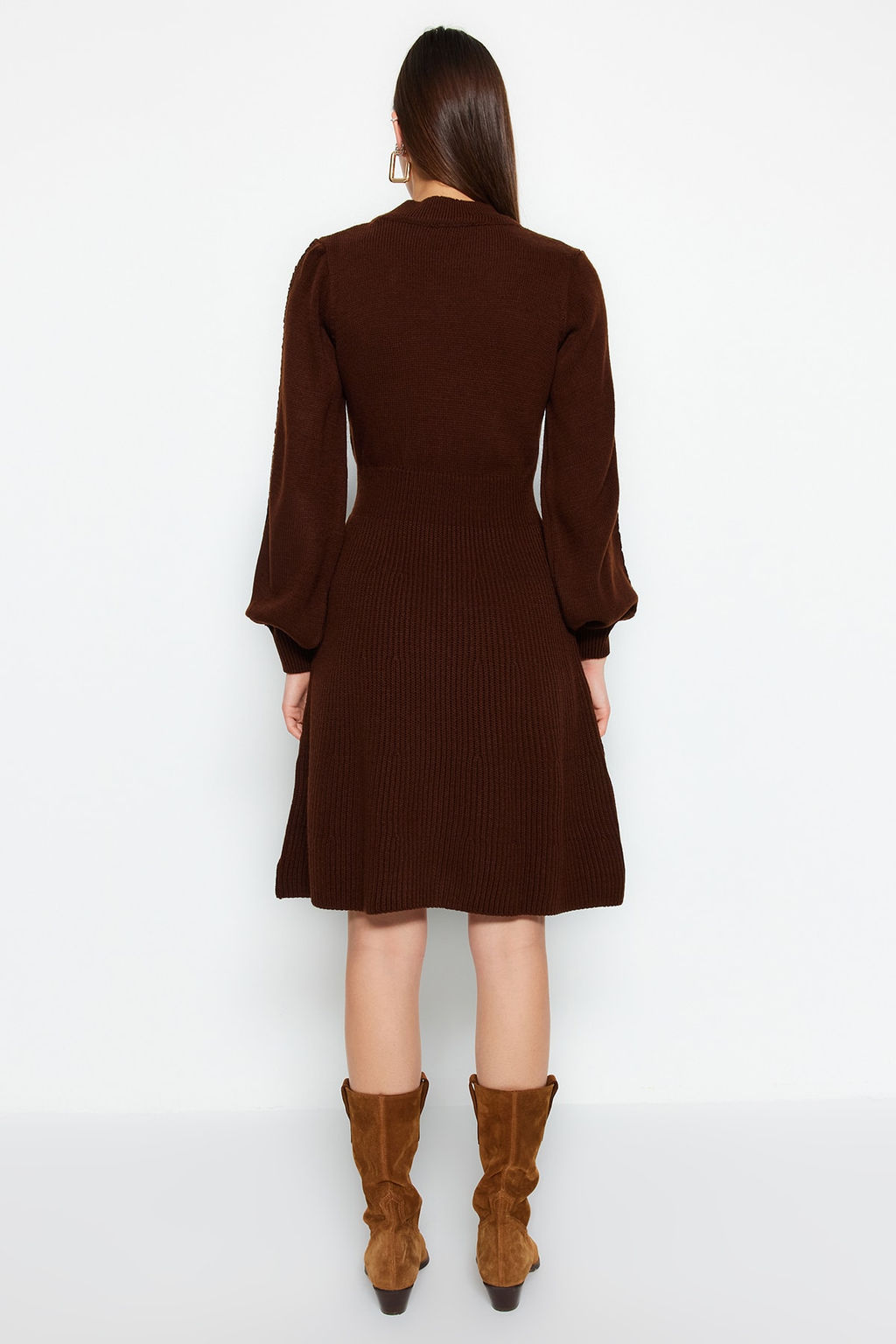 Kahverengi Mini Triko Dantelli Elbise TWOAW22EL0011