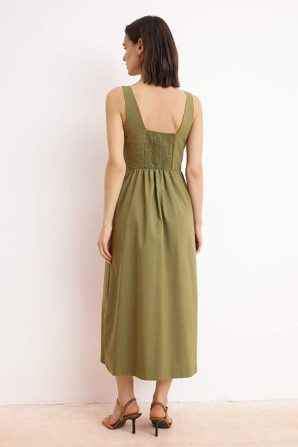 Haki Belden A__lan Midi Korse Diki_ Detayl_ Midi Dokuma Elbise TWOSS24EL00038 - Trendyolmilla фото 4