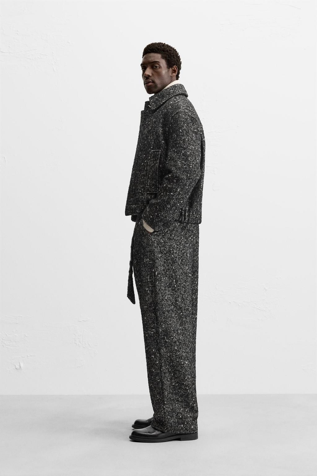 HERRINGBONE WIDE-LEG TROUSERS - Zara фото 4