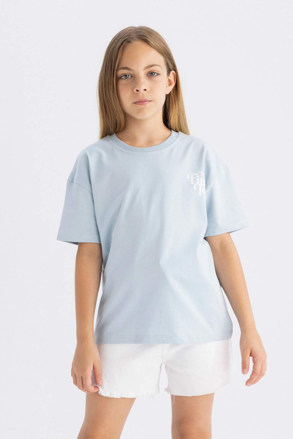 K?z Cocuk Relax Fit Bisiklet Yaka Yaz? Bask?l? K?sa Kollu Tisort - Defacto фото 2