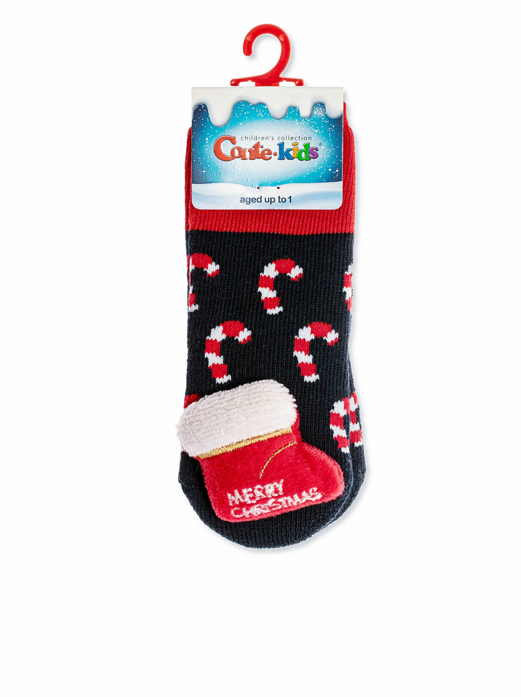 Цена за 2 пары CONTE-KIDS Махровые новогодние носки с игрушкой для самых маленьких Sweets т.синий