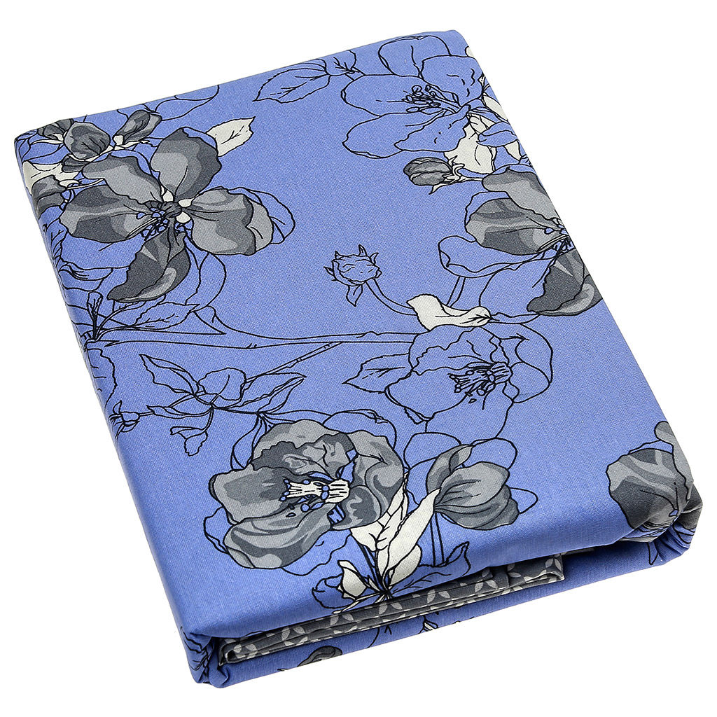 Постельное белье, комплект 1,5 спальный "Цветы сакуры лавандовый/серый", 4 предмета: пододеяльник на пуговицах 145х215см, простыня классическая 150х220см, 2 наволочки 70х70см с клапаном-запахом, бязь "Комфорт" 121г/м2, хлопок 100%, упаковка "классиче