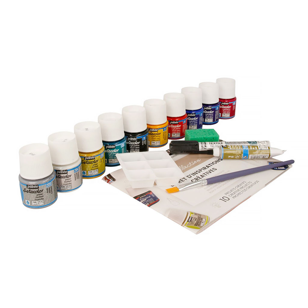 PEBEO Набор красок Setacolor Light Fabrics Коллекция для светлых тканей с аксессуарами 10 цв. х 45 мл 758483