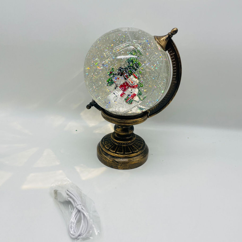 Новогодний декор Ночник стекло - Глобус со Снеговиками 25 см (арт. 8913B) - Ип лебедев о.ю фото 3