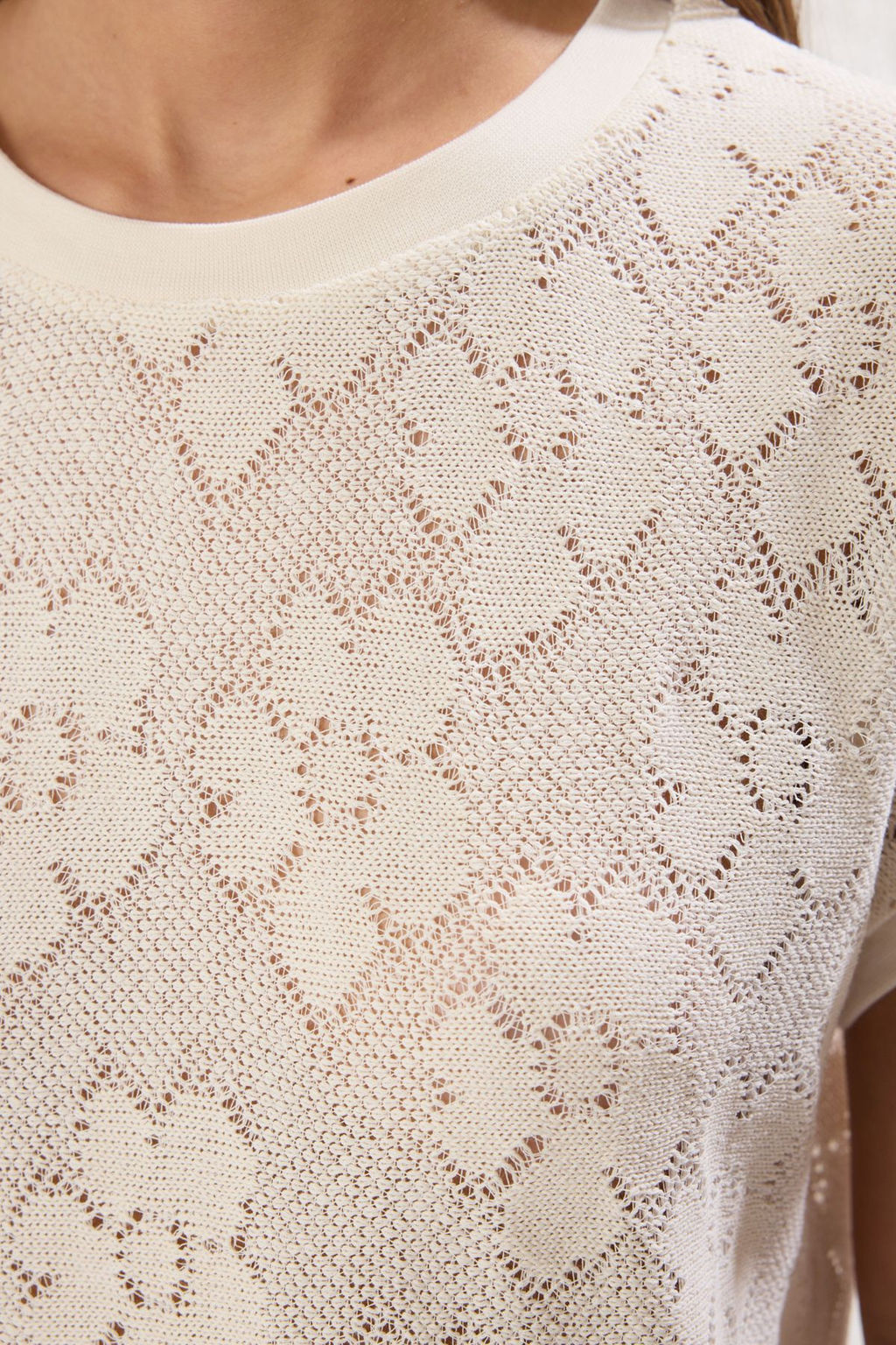 Ekru Jakarl? Regular/Normal Kal?p Buzgu/Drape Detayl? Esnek Orme Bluz TWOSS25BZ00155 - Trendyolmilla фото 4