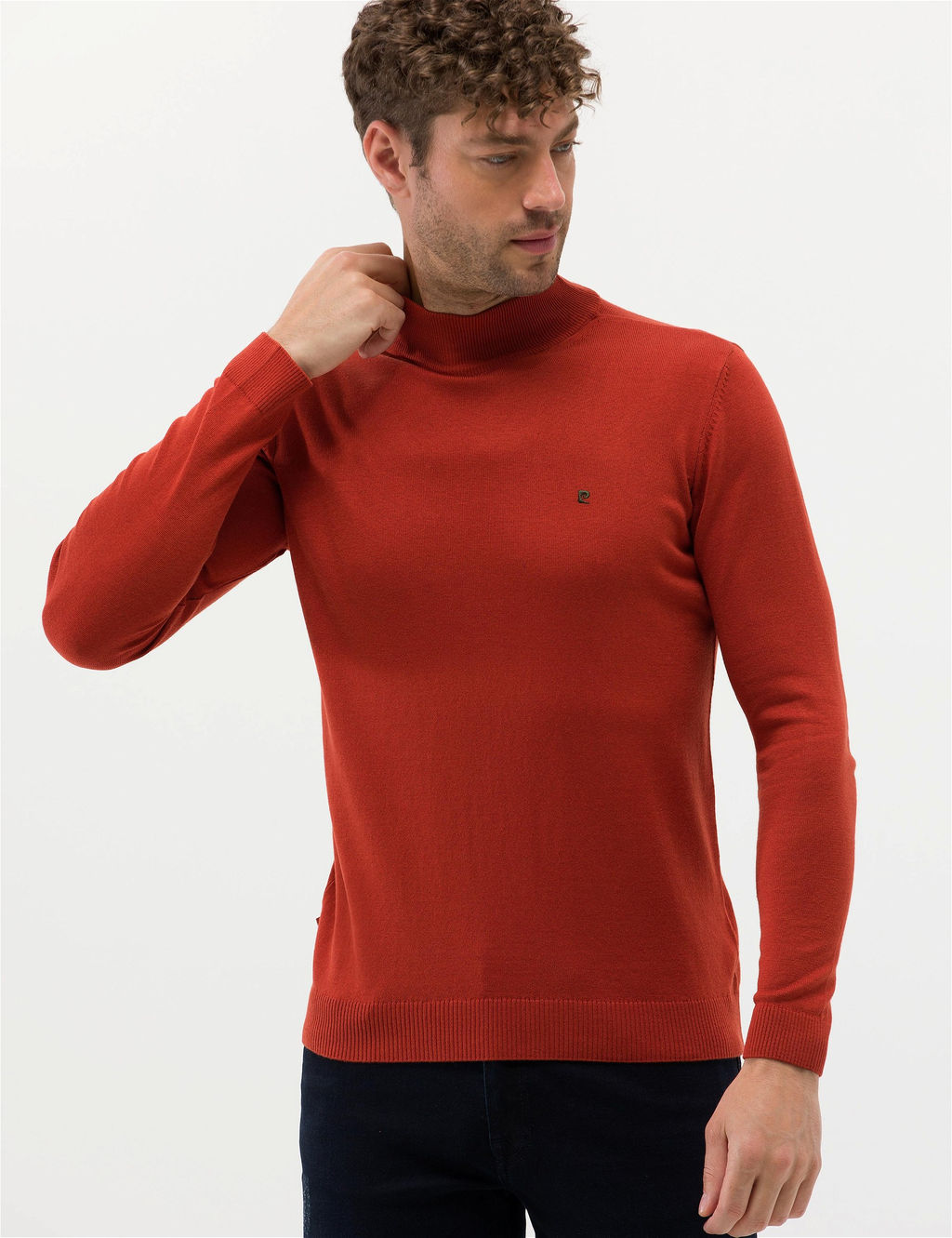 Kiremit Slim Fit Yar_m Bal_k__ Yaka Basic Triko Kazak