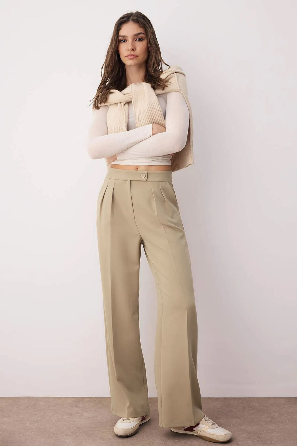 Vizon Wide Leg/Genis Paca Yuksek Bel Dokuma Kumas Pantolon TWOAW22PL0066