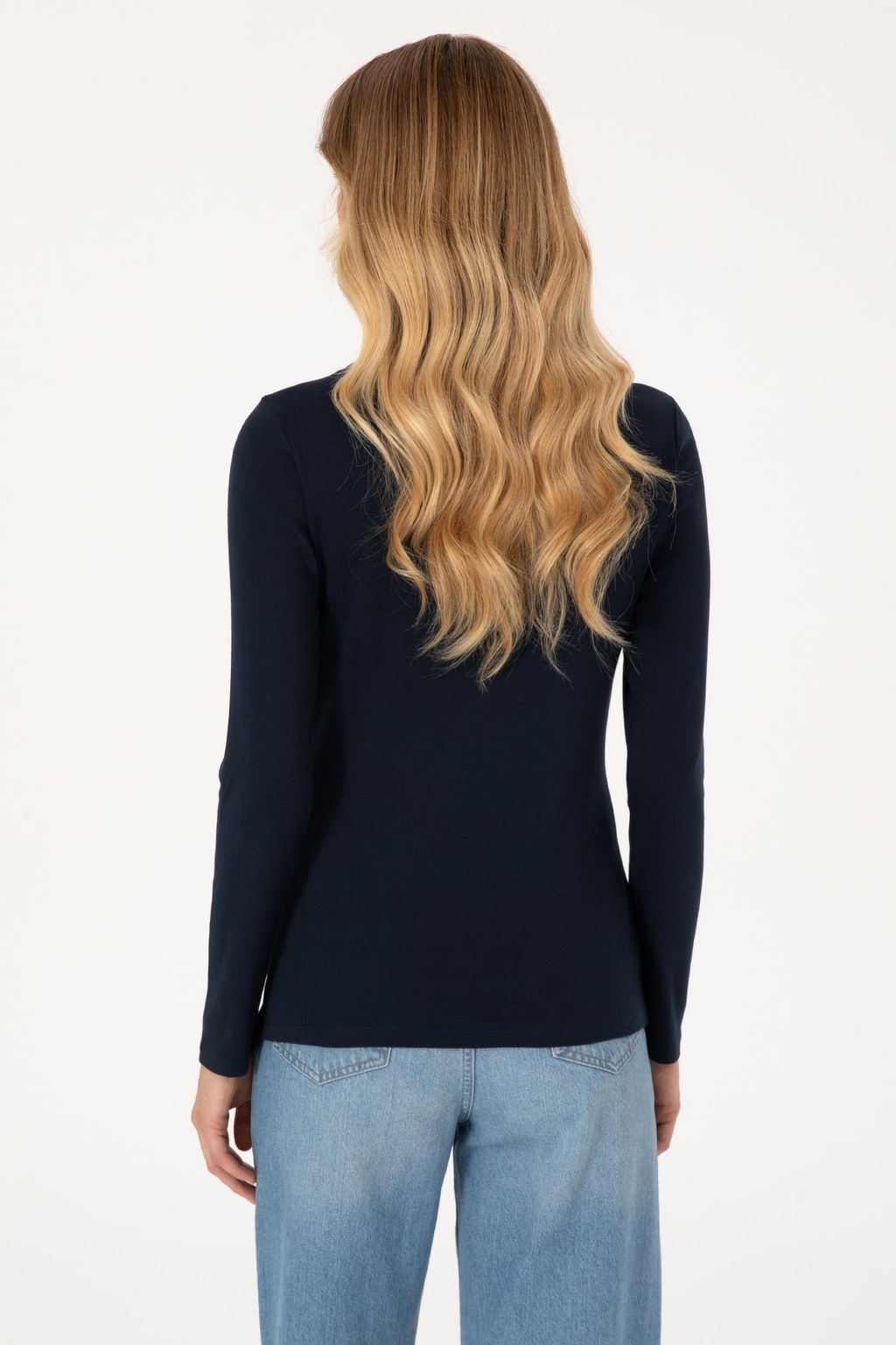 Kad_n Lacivert Slim Bisiklet Yaka Basic Sweatsh_rt
