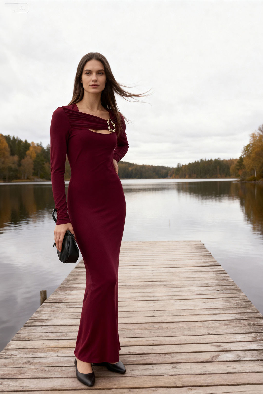 Bordo Cut Out ve Aksesuar Detayl? Vucuda Oturan Esnek Maxi Orme Elbise TWOAW26EL00246 - Trendyolmilla фото 6
