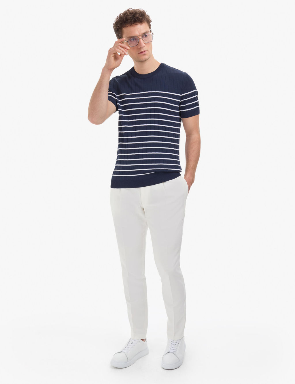 Lacivert Slim Fit Bisiklet Yaka Triko Ti__rt