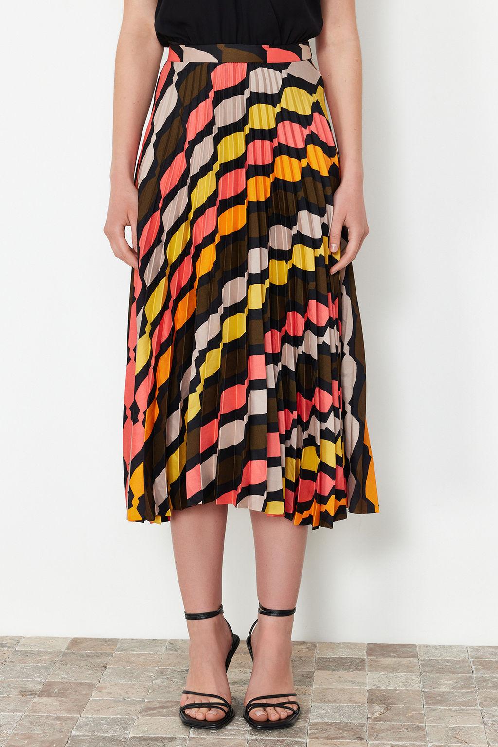 Cok Renkli Desenli Saten Kumas Pile Detayl? Midi Boy Dokuma Etek TWOSS24ET00245 - Trendyolmilla фото 5