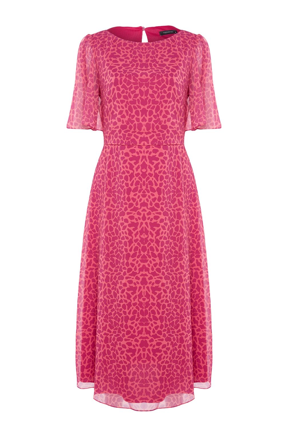 Fusya Animal Desenli A Kesim Melek Kol Astarl? Sifon Ucus Ucus Dokuma Midi Elbise TWOSS23EL01372