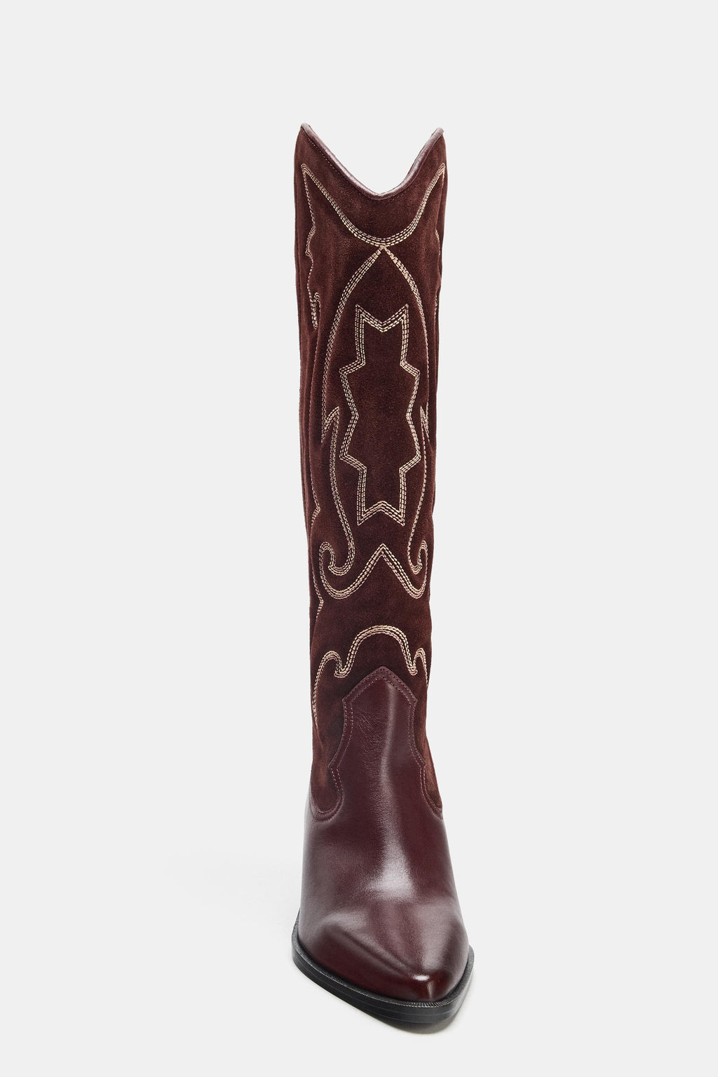 EMBROIDERED LEATHER COWBOY KNEE-HIGH BOOTS