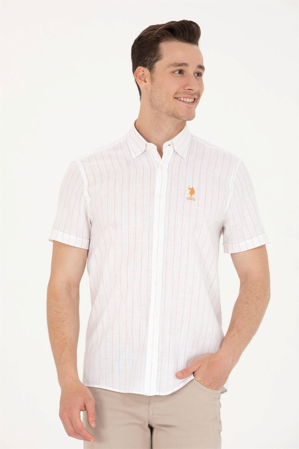 U. S. Polo Assn / Мужская белая рубашка в кирпичную полоску - U.s. polo assn фото 8