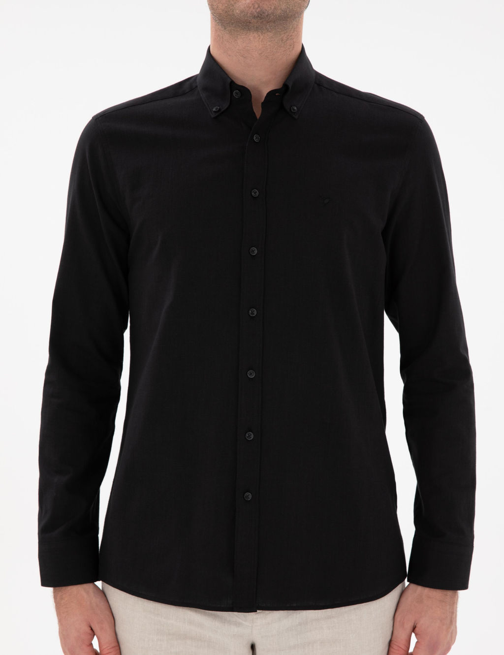 Siyah Regular Fit D__meli Yaka Pamuklu G_mlek