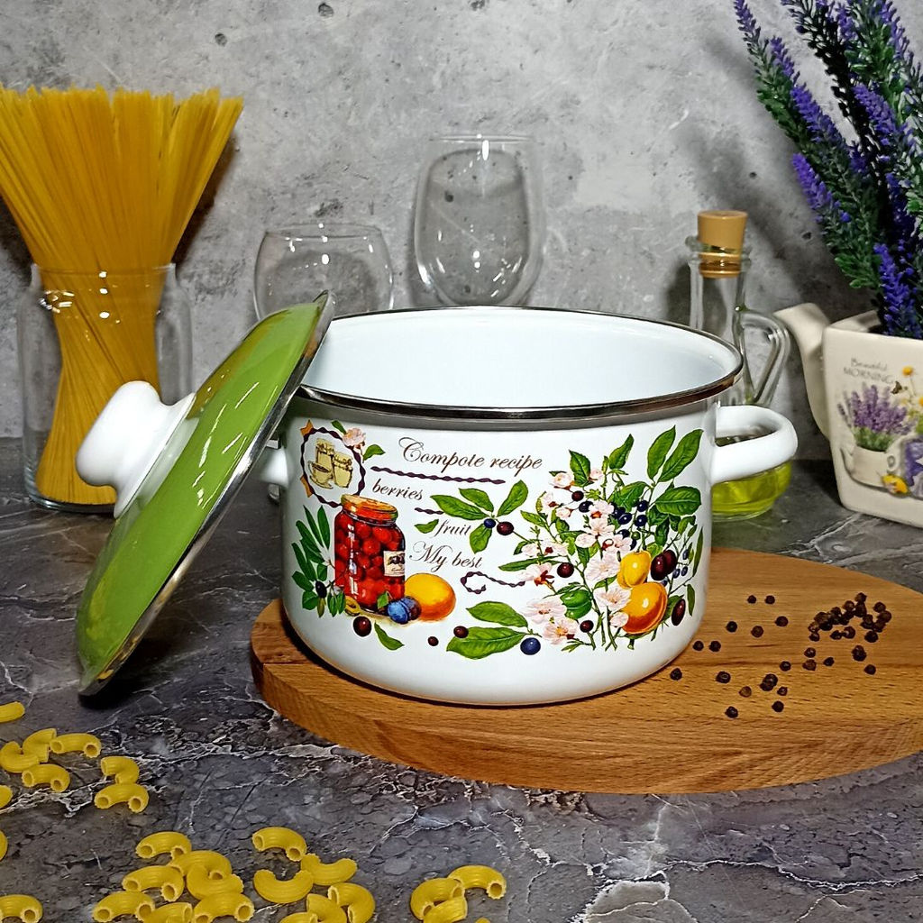 Кастрюля 4,0л цил. Вкусный компот 6RD201М белосн. - Стальэмаль фото 4