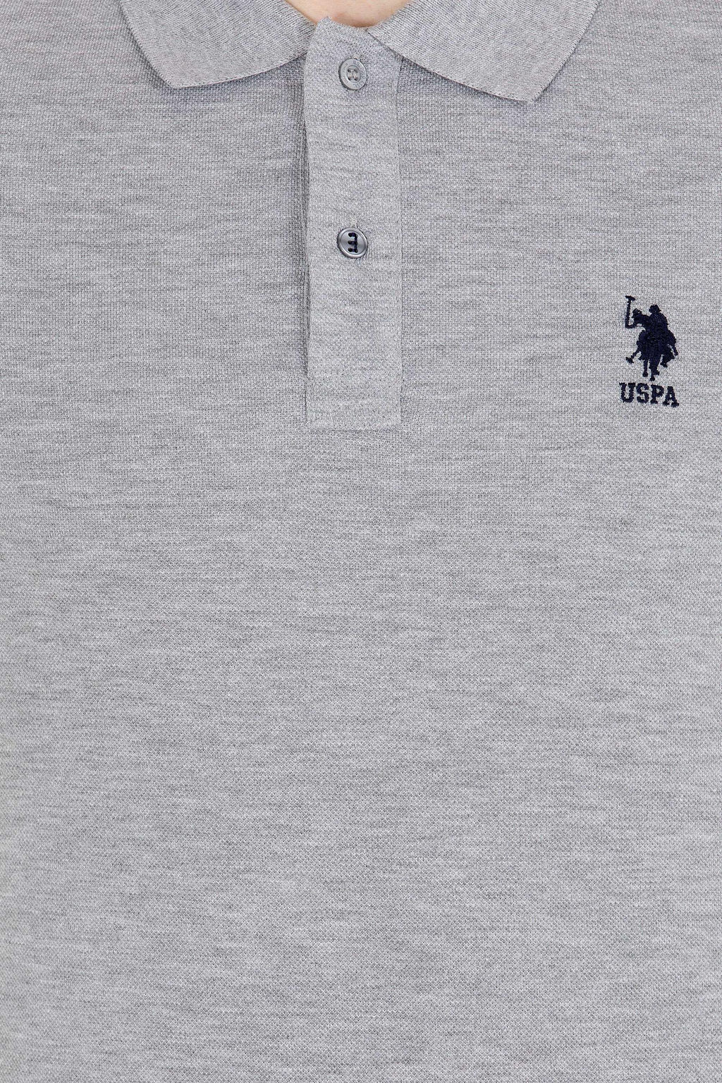 U. S. Polo Assn Мужская серая меланжевая базовая футболка с воротником-поло - U.s. polo assn фото 7