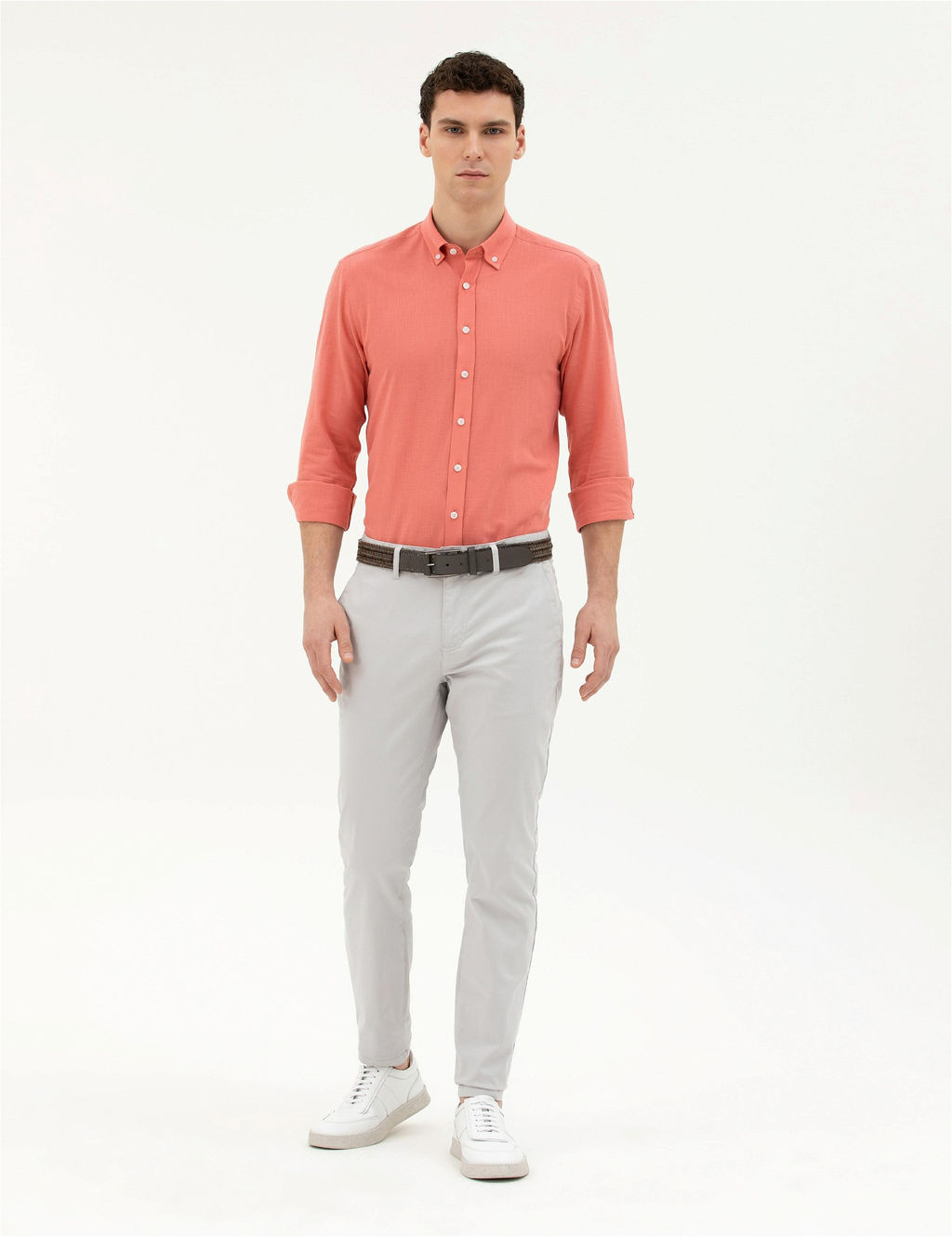 A__k Gri Slim Fit Kanvas Pantolon