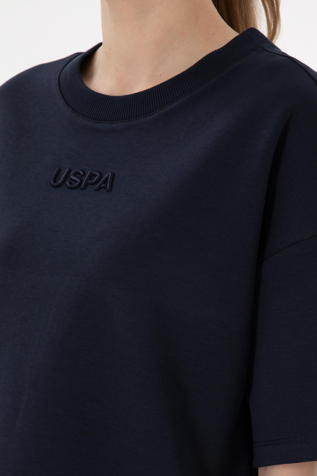 Kad_n Lacivert Oversize Bisiklet Yaka Ti__rt