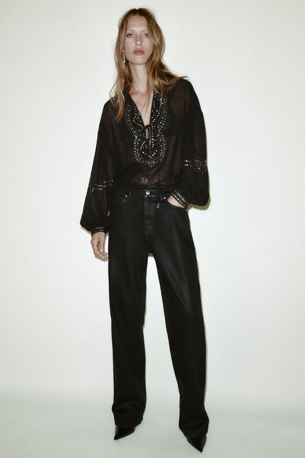 SEMI-SHEER BEADED BLOUSE - Zara фото 10