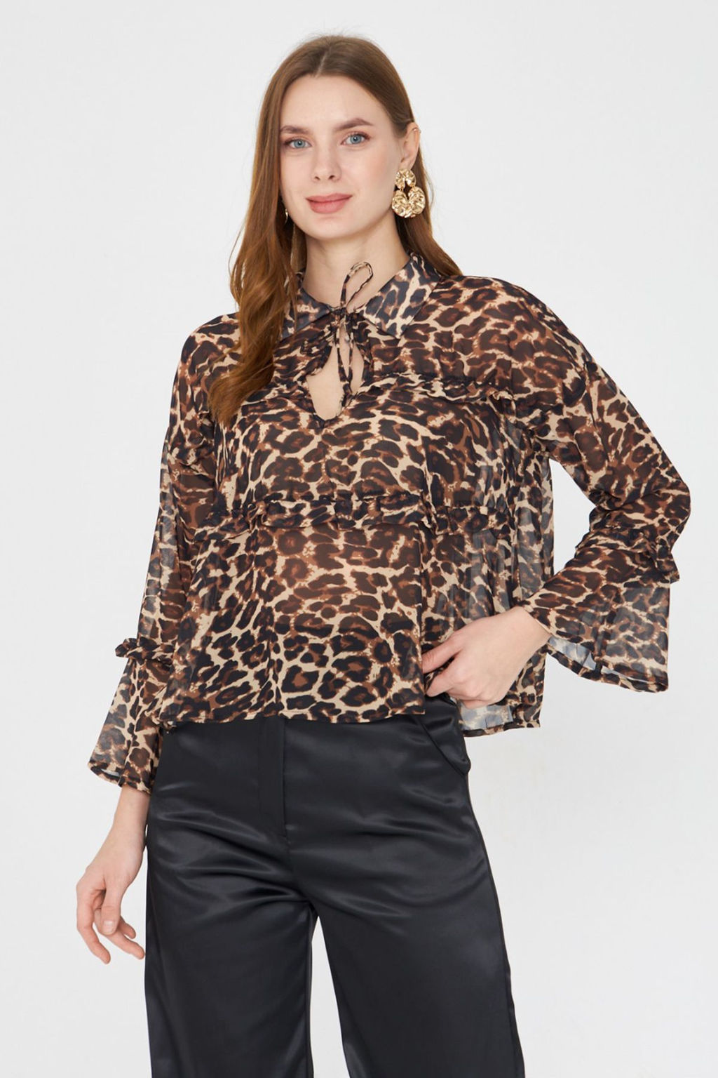 Cok Renkli Leopar Desenli Sifon Bluz TPRAW25BZ00046 - Trendyolmilla фото 2
