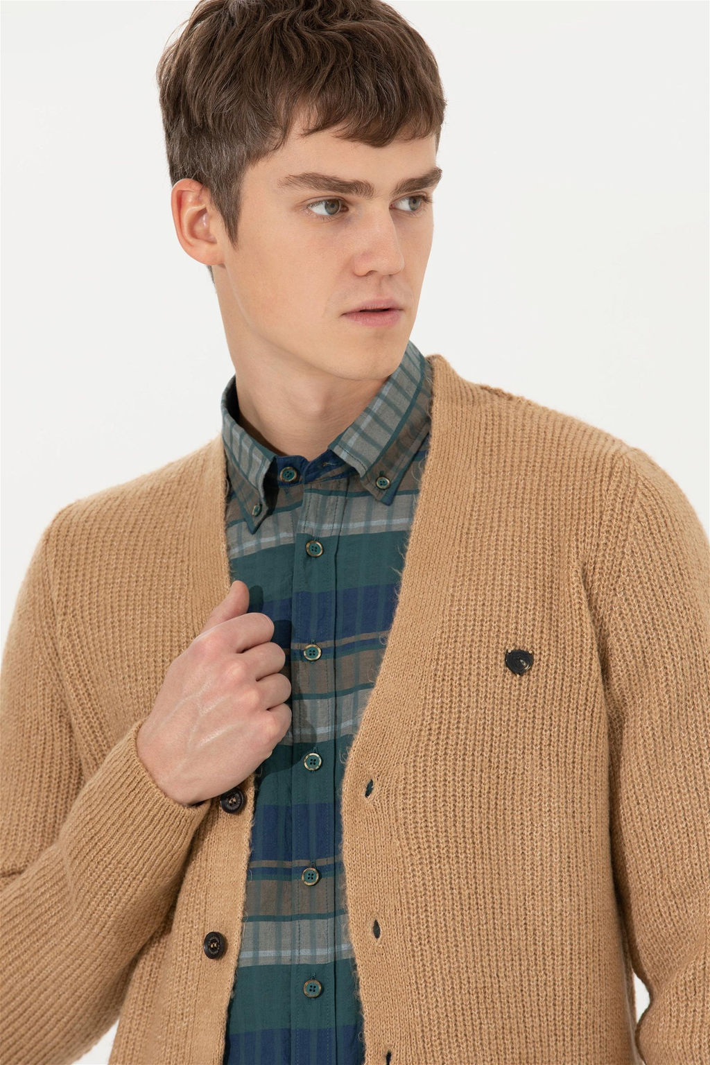 U. S. Polo Assn Мужской кардиган из меланжевого трикотажа светло-коричневого цвета - U.s. polo assn фото 7