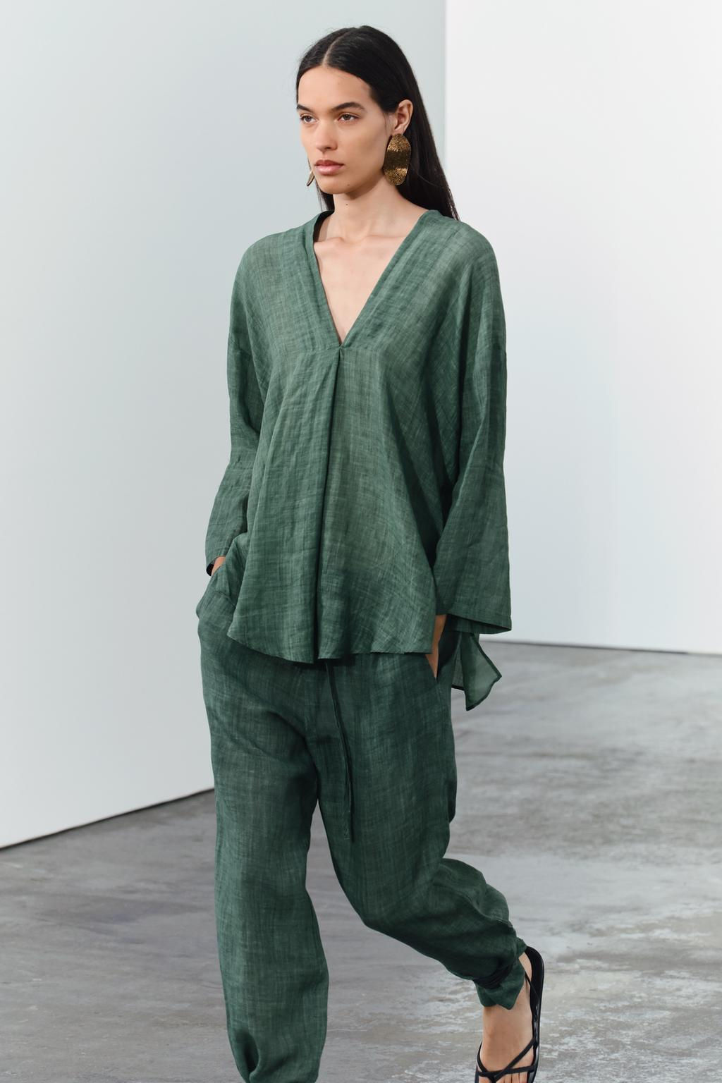 ZW COLLECTION 100% RAMIE PYJAMA-STYLE TROUSERS - Zara фото 3