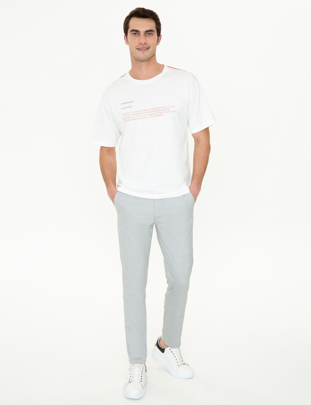 Ekru Comfort Fit Bisiklet Yaka Ti__rt