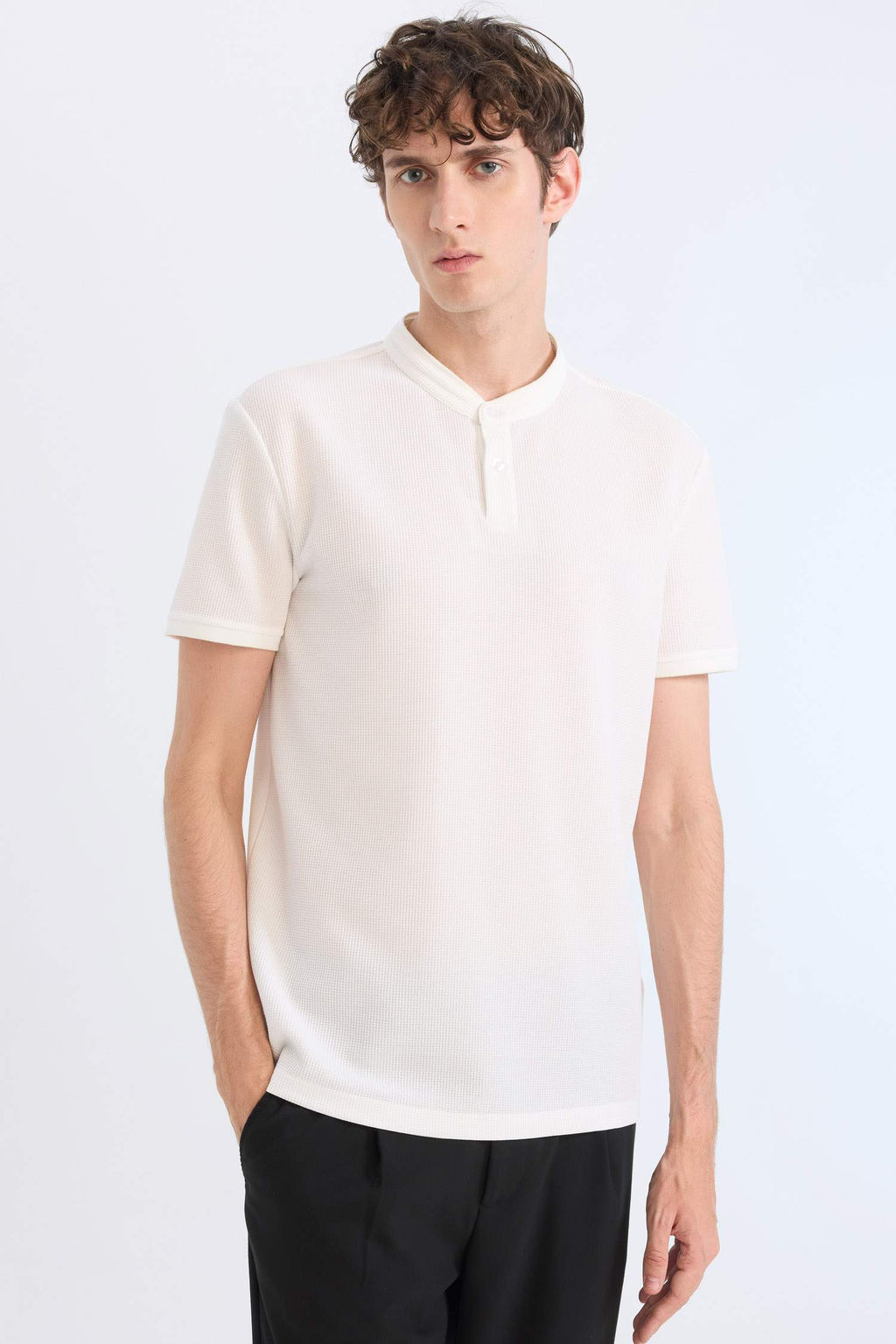 Modern Fit Dik Yaka Waffle K?sa Kollu Polo Tisort - Defacto фото 4