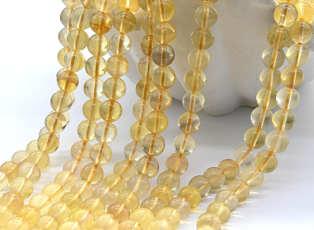 Бусины из флюорита жёлтого шарик 6мм, 40см, 63 бусины Радуга камня