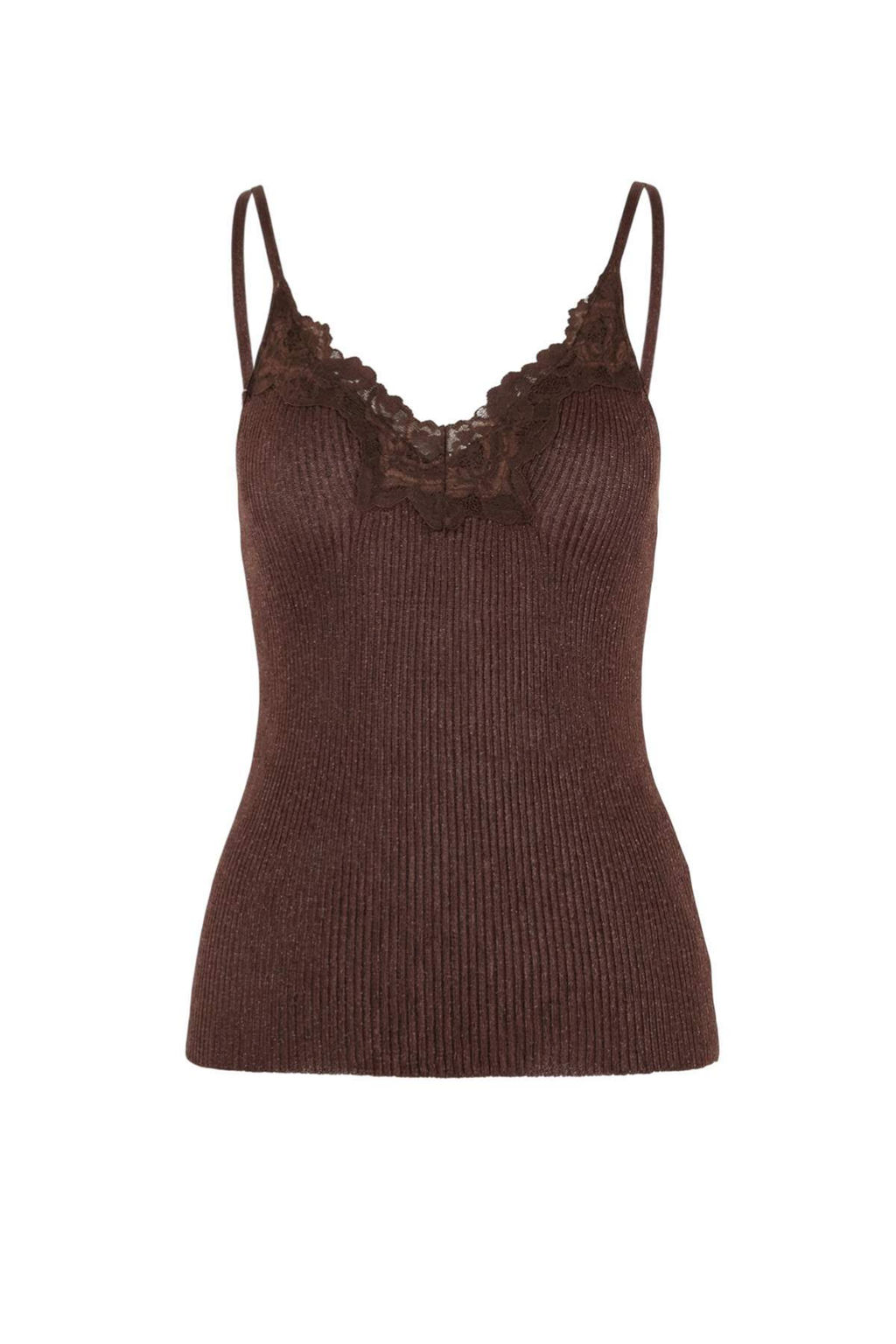 Kahverengi 2li Yazl?k Ozel Iplik Dantel Detayl? Triko Bluz-H?rka TWOSS26HI00016