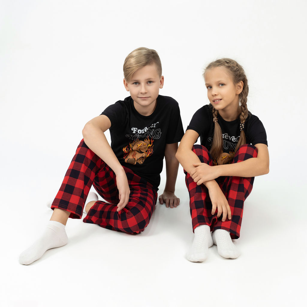 Пижама детская черный/красная клетка Forever Young 827п/1 (116, 60)