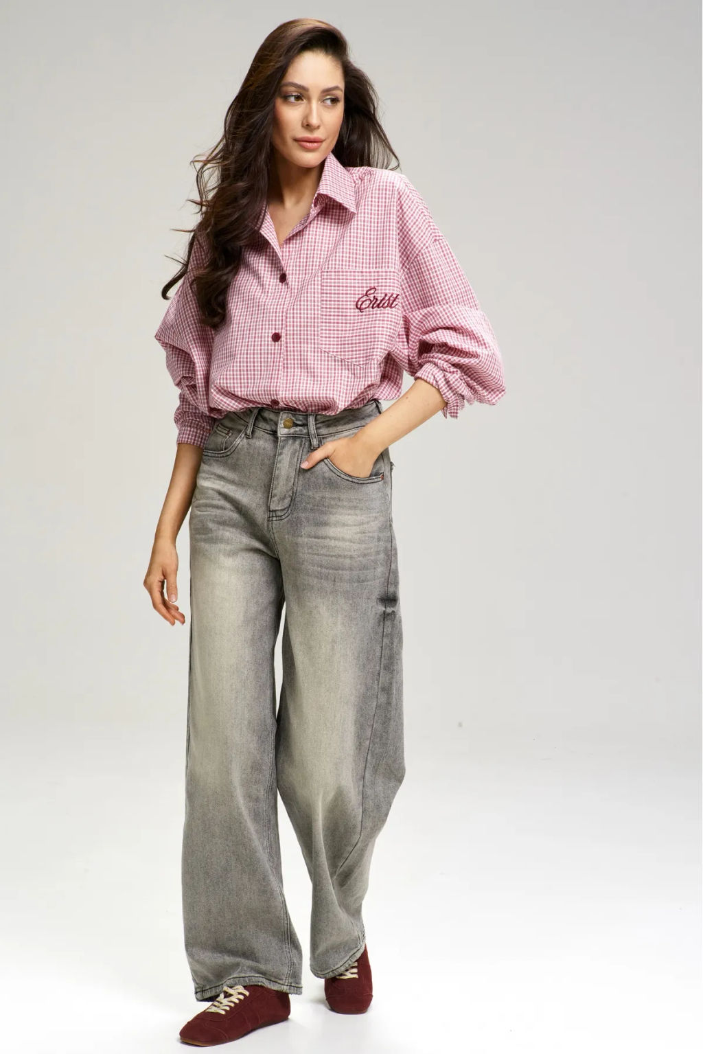 Рубашка в клетку с карманом Oversize Red