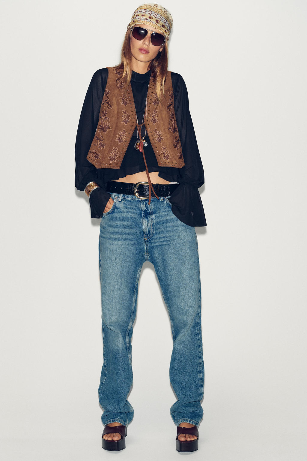 FAUX SUEDE WAISTCOAT WITH BEADED EMBROIDERY