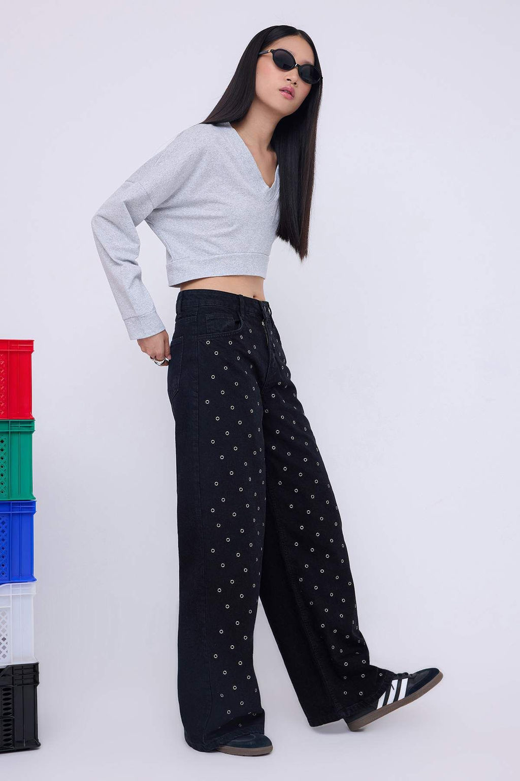 Teen Siyah Kusgozu Detayl? Yuksek Bel Wide Leg Jeans TWOAW26JE00041 - Trendyolmilla фото 2