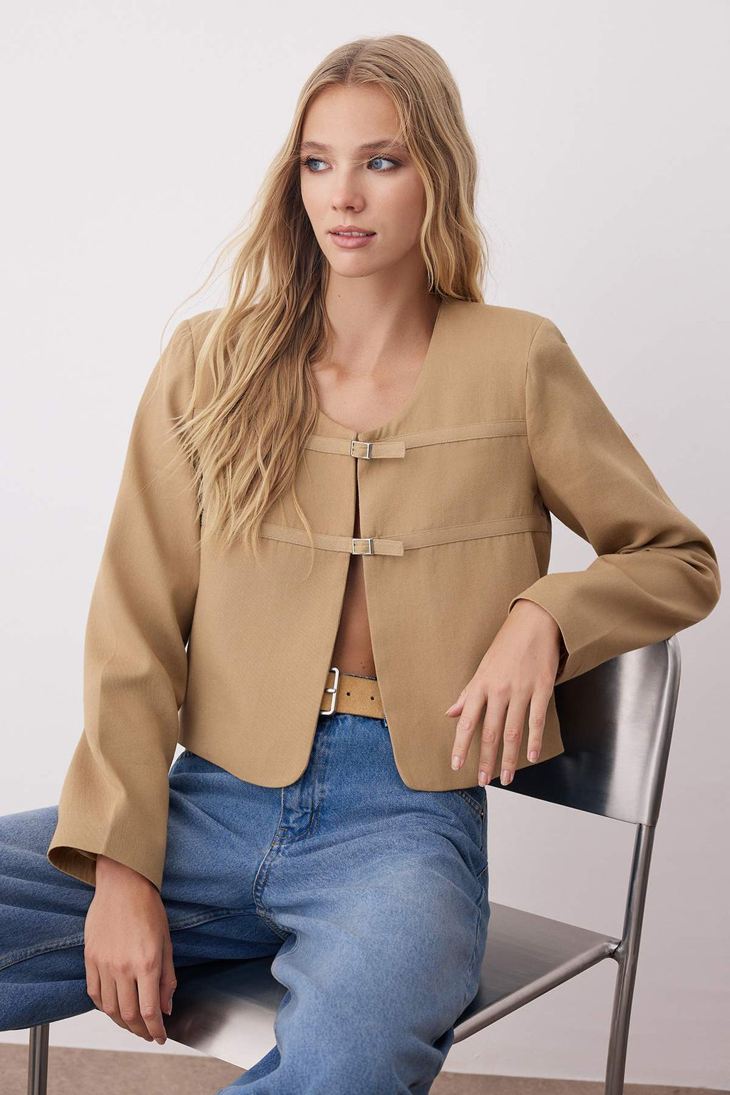 Bej Gabardin Ince Mevsimlik Dokuma Ceket TWOAW26CE00019